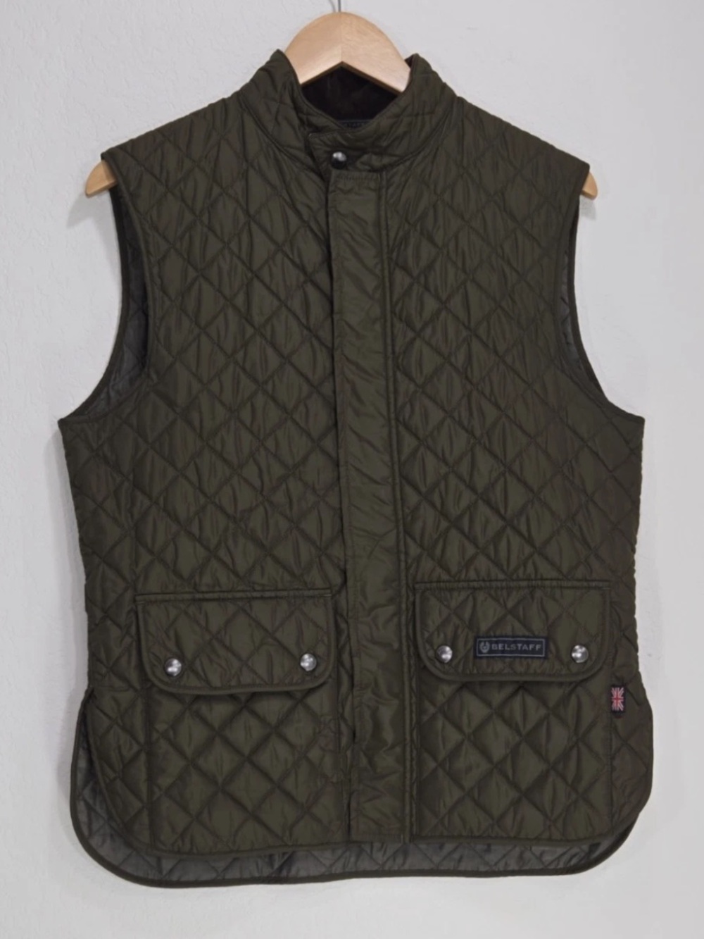 BELSTAFF Casual Quilted Waistcoat Vest Olive Green MENS UK 48 US M/L